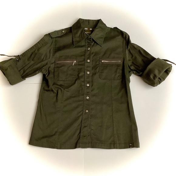 Button Front Olive Green Shirt - Picture 4 of 5